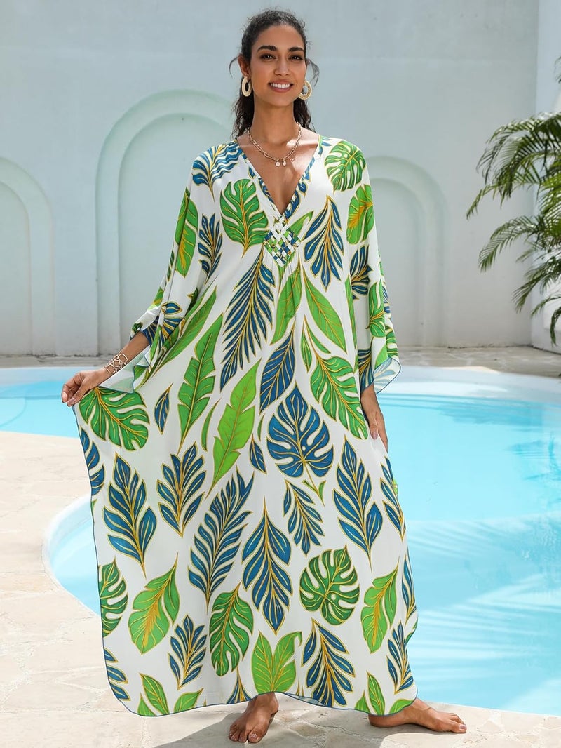 KEYLORTING Women's Plus Size Kaftan Dress – Plus Size Maxi Dress Moo Moos Beach Cover Up,Bathing Suit Cover-Up Loungewear - Image 2